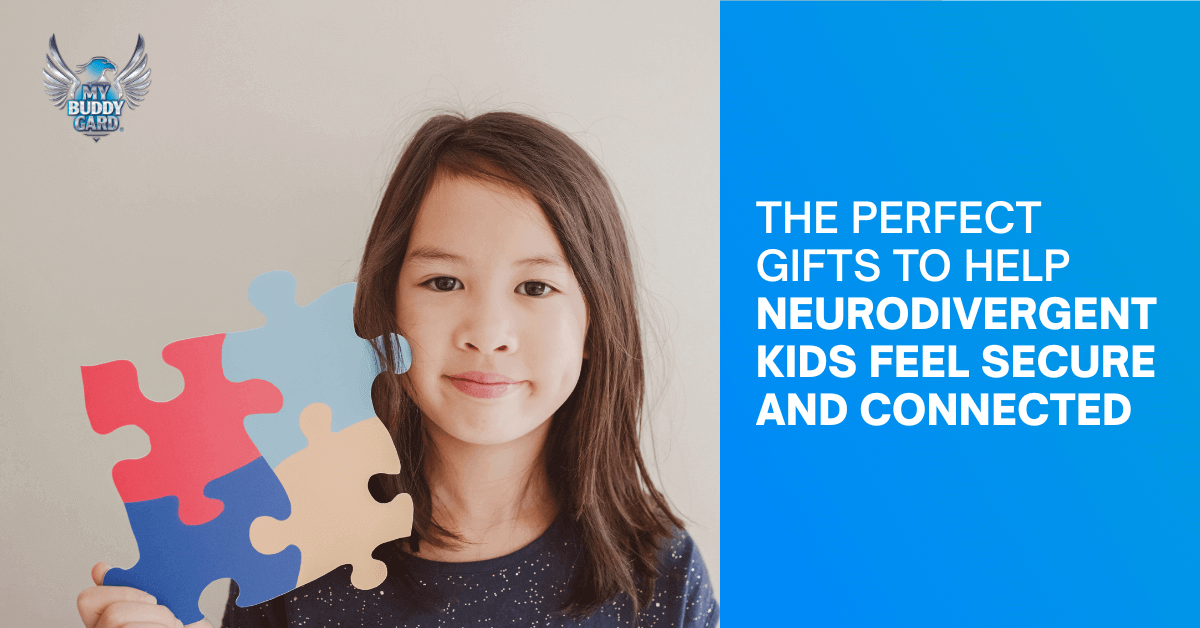 a neurodivergent kid with text "The Perfect Gifts to Help Neurodivergent Kids Feel Secure and Connected"